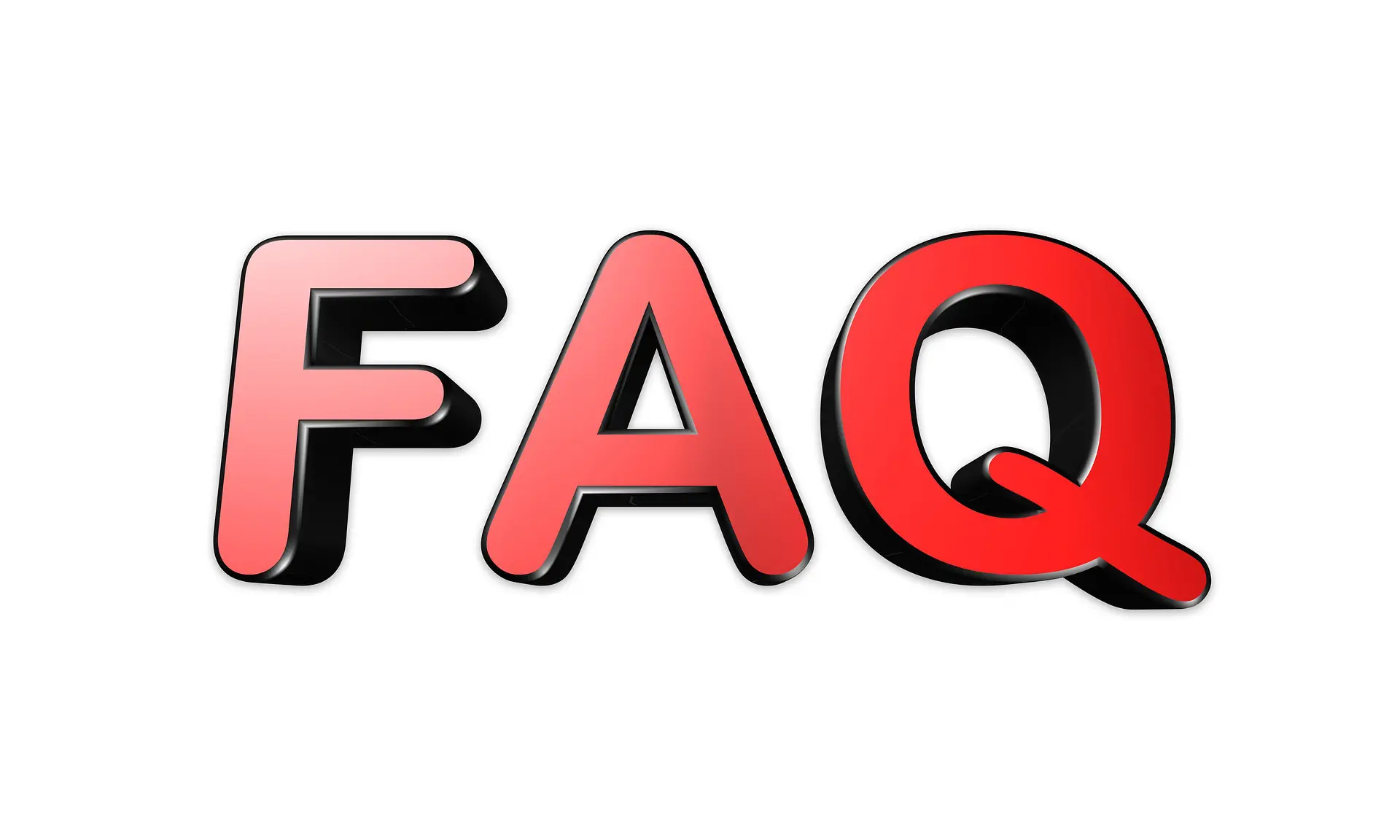 Texte 3D FAQ en rouge et noir.