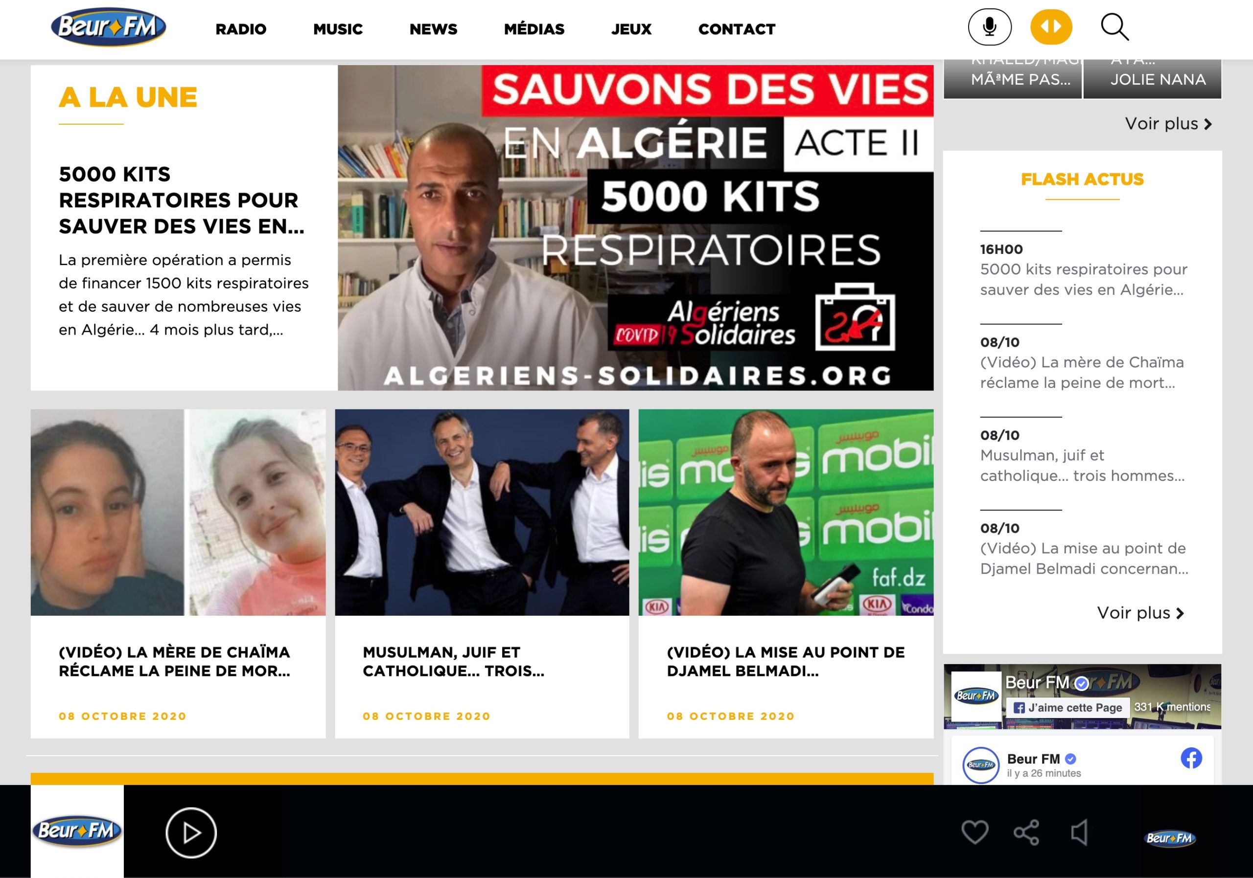 Actualités Beur FM: kits respiratoires, Algérie