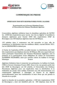 Communiqué : 5000 kits respiratoires pour l'Algérie, 2021.